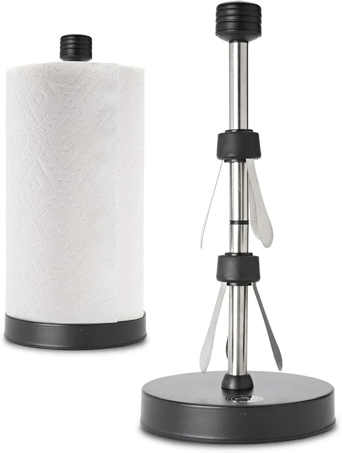 Dear Household Stainless Steel Paper Towel Holder Easy One-Handed Operation - This Sturdy Weighted Paper Towel Dispenser Countertop Model Has Suction Cups and Holds All Paper Towel Rolls - Black - ModernBath