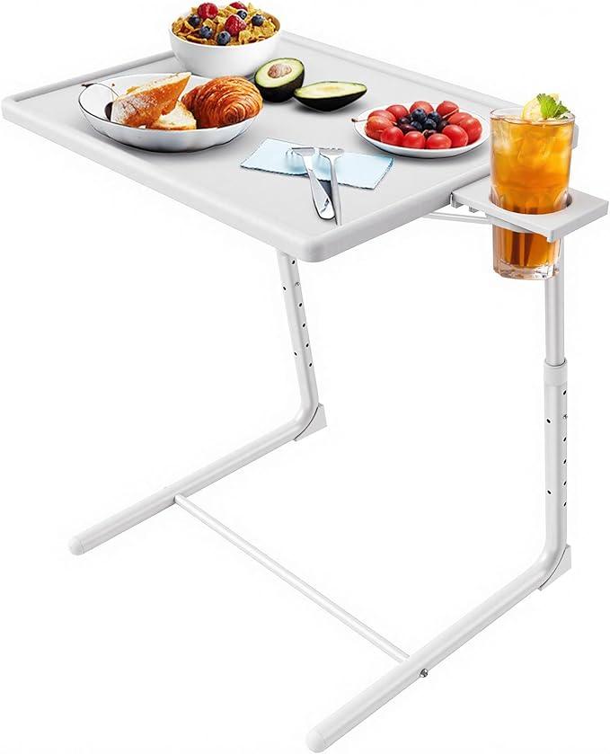 HUANUO Adjustable TV Tray Table - TV Dinner Tray on Bed & Sofa, Comfortable Folding Table with 6 Height & 3 Tilt Angle Adjustments (White) - ModernBath