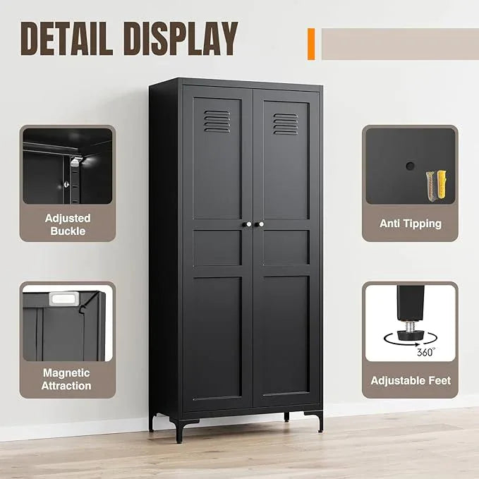 Yizosh Metal Pantry Cabinet,Tall Kitchen Pantry Storage Cabinet with Doors and Adjustable Shelves - 61" Black Cupboard Cabinet for Kitchen, Living Room,Dining Room,Home - ModernBath