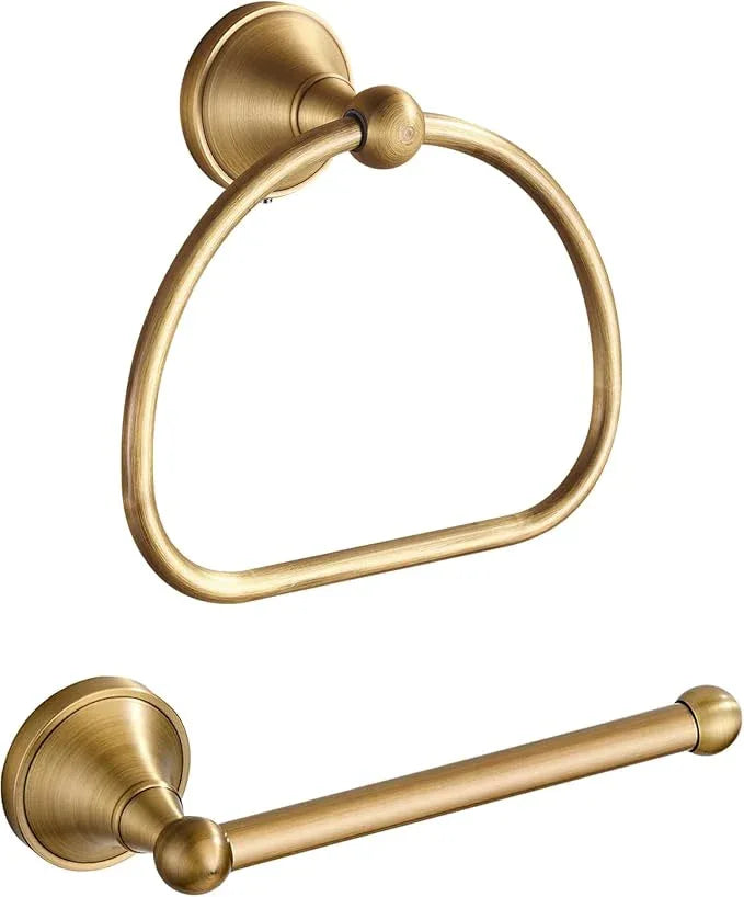 Brass Toilet Paper Holder Towel Ring, Antique Brass Towel Holder Toilet Paper Roll Holder, Rustic Towel Rack Bathroom Accessories Set Hardware 2 Pieces Farmhouse Wall Mounted - ModernBath