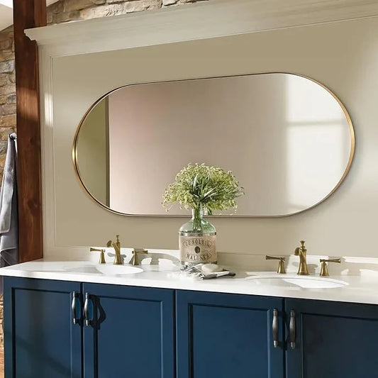 ANDY STAR Gold Bathroom Mirror 60 x 30 Inch, Full Length Mirror, Oval Vanity Mirror, Pill Shaped Mirror in Stainless Steel 1’’ Deep Wall Mounted Vertical/Horizontal - ModernBath
