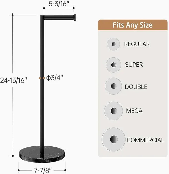 25" H Natural Marble Base Toilet Paper Holder Stand for 6 Rolls, Black Free Standing Toilet Paper Holder with Reverse, 18/8 Stainless Steel Tissue Holder for Bathroom, Matte Black, BPH291B-BK - ModernBath