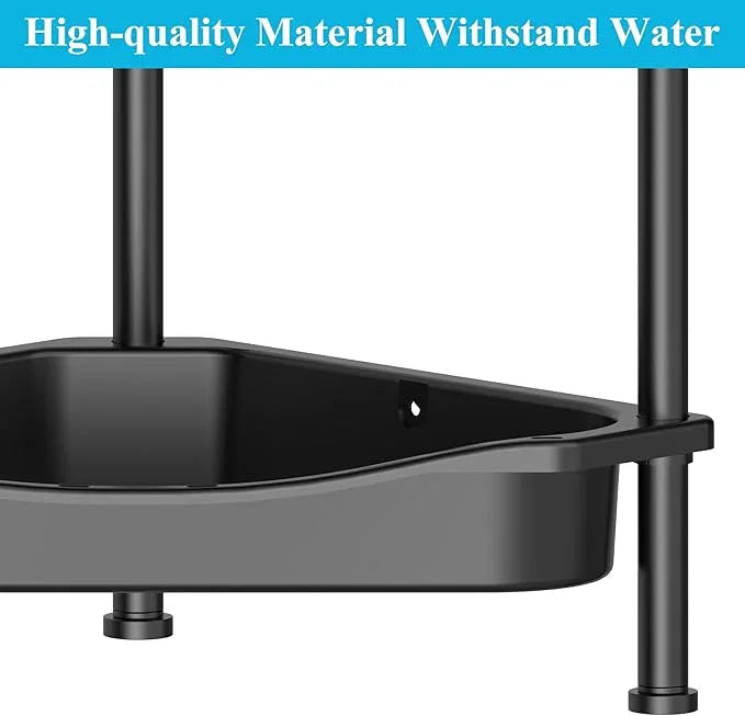 4 Tier Floor Standing Corner Shower Caddy Organizer Shelf with Hooks, Bathroom Shelves Stand Rack, Jet Black - ModernBath