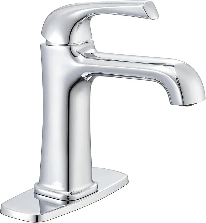 Polished Chrome Bathroom Faucet, Brass Single Hole Bathroom Faucets for 1 or 3 Holes, Vanity Faucet with Supply Lines and Deck Plate, Pop Up Drain - ModernBath