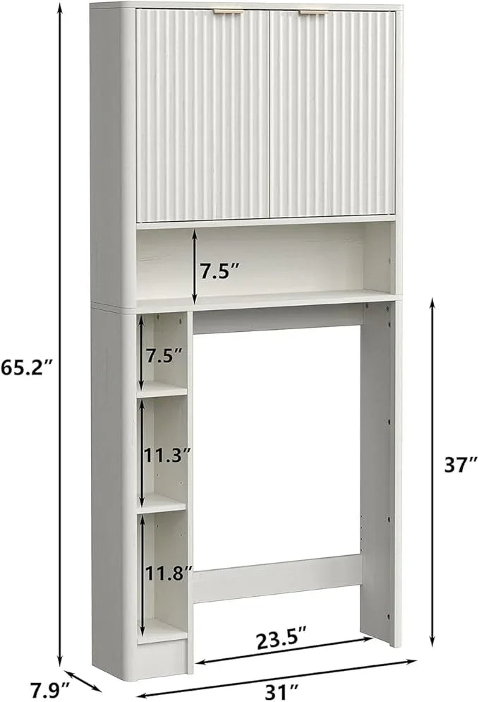 Furnideco Fluted Over The Toilet Storage Cabinet 31''W Modern Above Toilet Storage Cabinet with Fluted Doors & Adjustable Shelf for Bathroom, Antique White - ModernBath