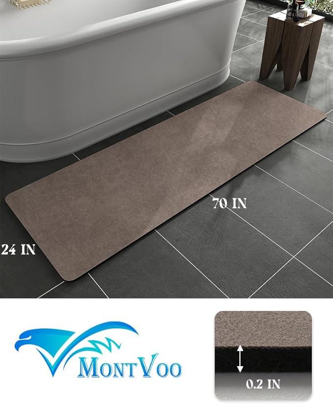 MontVoo -Bath Mat Rug-Rubber Backing Non Slip Quick Dry Absorbent Thin Bathroom Rugs Fit Under Door-Faux Suede Surface Bathroom Floor Mats-Shower Rug for in Front of Bathtub Shower Brown 24"X70" - ModernBath