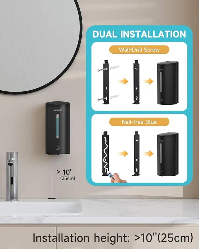 AIKE Automatic Wall Mount Liquid Soap Dispenser, Commercial Stainless Steel with 25oz Large Capacity Save Time Effort and Cost,Model AK1205(Matte Black) - ModernBath