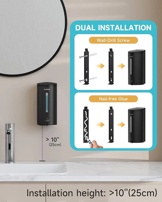 AIKE Automatic Wall Mount Liquid Soap Dispenser, Commercial Stainless Steel with 25oz Large Capacity Save Time Effort and Cost,Model AK1205(Matte Black) - ModernBath