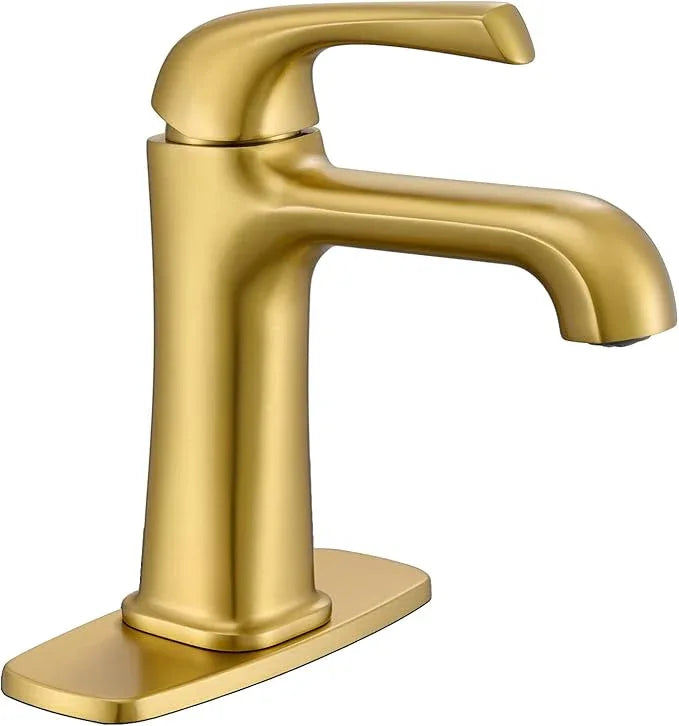 Single Hole Bathroom Faucet,‎Bathroom Sink Faucet,Brushed Gold Bathroom Faucet 1 Hole,with Pop Up Drain and cUPC Supply Lines for Vanity,Lavatory RV Farmhouse (HG-8901-BG) - ModernBath