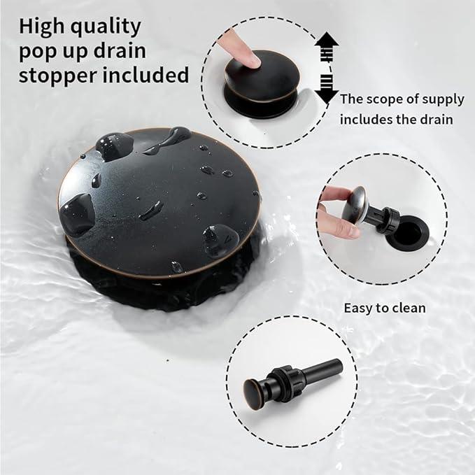 GGStudy 2 Handles 3 Holes Faucet Widespread Bathroom Sink Faucet Basin Tap Mixer Supply Hose Included Matching Pop Up Drain Oil Rubbed Bronze - ModernBath