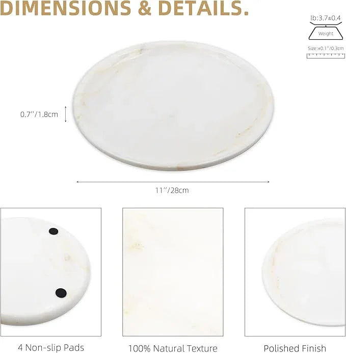 Marmor Real Natural Marble Bathroom Tray for Perfume, Candles, Jewelry Stone Vanity, Bathroom & Kitchen Counter Organizer and Home Decor (Calacatta Gold‌ Marble Round Plate(11.02 * 11.02 * 0.7)) - ModernBath