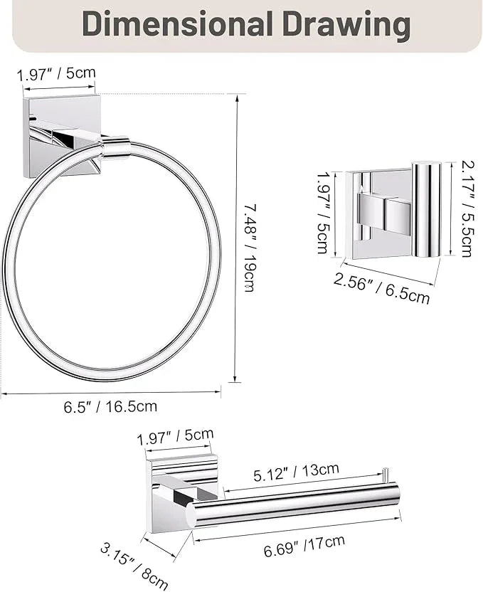 Towel Ring Set 4 Piece Bathroom Hardware Set Includes Towel Ring 2 Towel Hooks and Toilet Paper Holder Stainless Steel Wall Mounted (Polished Chrome) - ModernBath