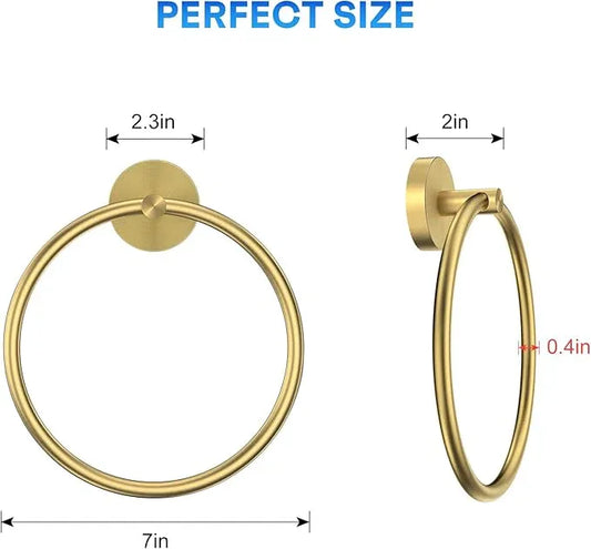 Hand Towel Holder Screw-in Gold Towel Ring for Bathroom Wall Stainless Steel Towel Hanger Round Towel Racks for Bathroom Decor and Accessories, 2 Packs - ModernBath