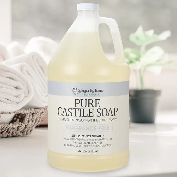 Ginger Lily Farms Botanicals Pure Castile Liquid Soap Refill, Fragrance-Free, 1 Gallon, All-Purpose Cleaner for Body, Face, Hair, Dishes, Laundry & Pets, Non-GMO, 100% Vegan & Cruelty-Free - ModernBath