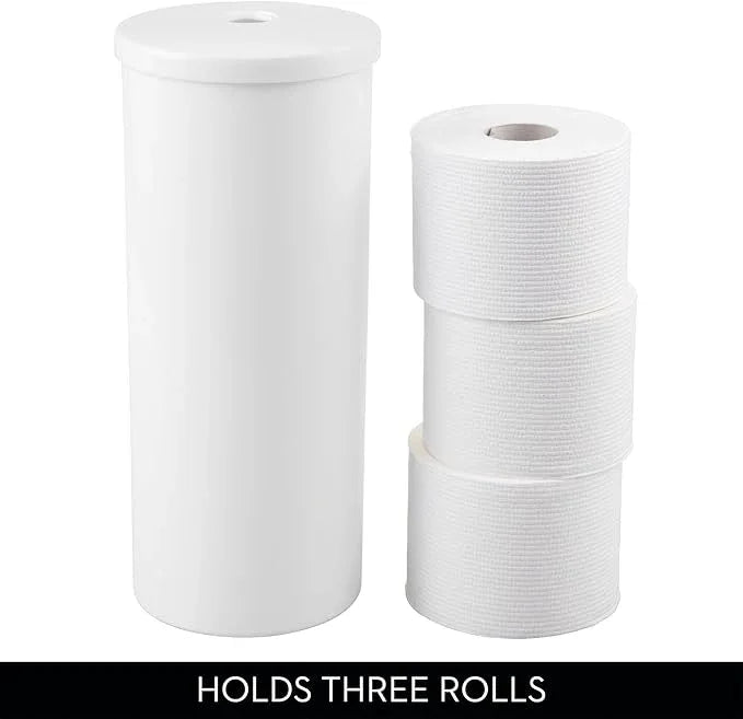 iDesign Freestanding Toilet Paper Canister with Lid for 3 Extra Rolls, White, Made in USA - ModernBath