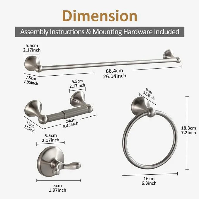 BGL Bathroom Accessories Set, Glossy Stain Nickel Expandable Towel Bar 4-Piece Bathroom Accessory Set Wall Mounted Towel Ring Robe Hook Toilet Paper Holder Towel Holder - ModernBath