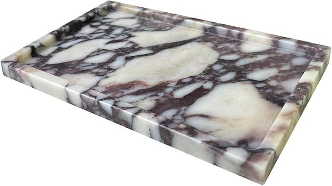 OAIQNUJ Natural Marble Vanity Tray, 9.8"x5.9" Genuine Calacatta Viola Marble Tray for Bathroom/Kitchen/Dresser - ModernBath