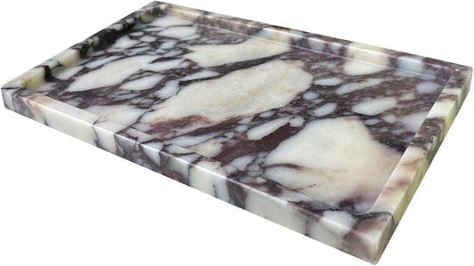 OAIQNUJ Natural Marble Vanity Tray, 9.8"x5.9" Genuine Calacatta Viola Marble Tray for Bathroom/Kitchen/Dresser - ModernBath