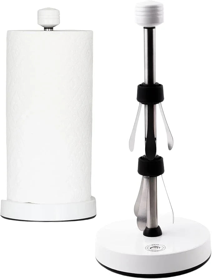 Dear Household Stainless Steel Paper Towel Holder Easy One-Handed Operation - This Sturdy Weighted Paper Towel Dispenser Countertop Model Has Suction Cups and Holds All Paper Towel Rolls - White - ModernBath
