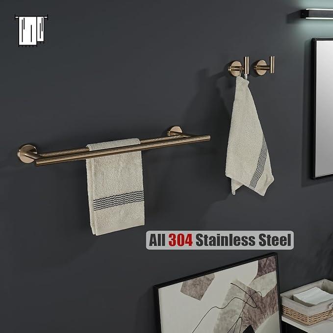 JQK Double Towel Bar Champagne Bronze, 19 Inch 304 Stainless Steel Thicken 0.8mm Towel Rack Bathroom, Towel Holder Wall Mount, Useable Length 16 Inch, TB100L16-CB - ModernBath