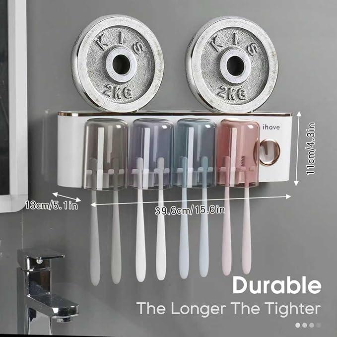 iHave Toothbrush Holders Bathroom Accessories with Toothpaste Dispenser, 4 Cups Toothbrush Holder Wall Mounted Bathroom Decor - ModernBath