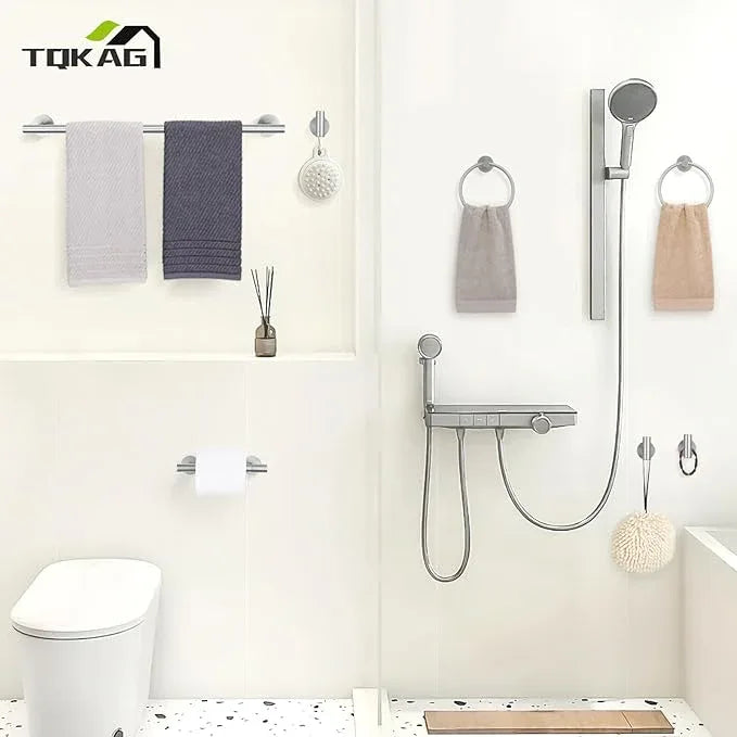 TQKAG 8-Pieces Bathroom Hardware Set Brushed Nickel SUS304 Stainless Steel Bath Towel Bar Set 23.6 Inch Round Bathroom Accessories Kit Wall Mounted - ModernBath