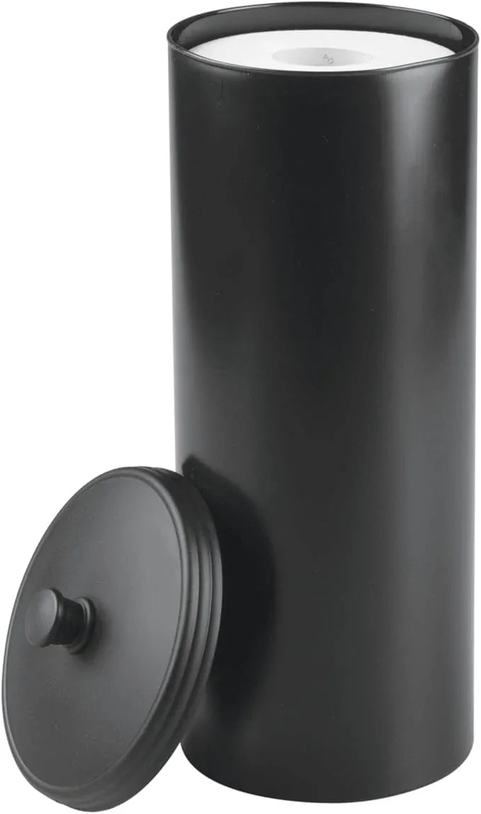 iDesign Freestanding Bathroom Toilet Paper Storage Holder with Lid for 3 Extra Rolls, Matte Black - ModernBath