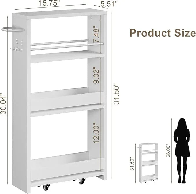 ChooChoo 4-Tier Slim Storage Cart with Handle, 5.51" W Rolling Utility Cart on Universal Wheels, Kitchen Cart Mobile Shelving Organization for Laundry Room, Bathroom & Narrow Places, White - ModernBath