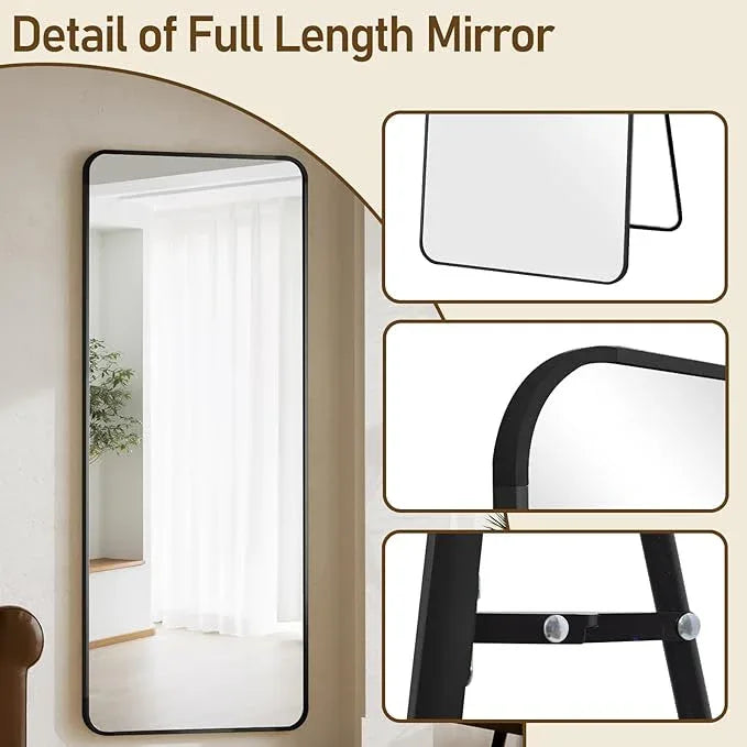 BEAUTYPEAK Black Full Length Mirror, 71"x32" Rounded Corner Floor Mirror Standing Hanging or Leaning Against Wall, Suitable for Bedroom or Dressing Room - ModernBath