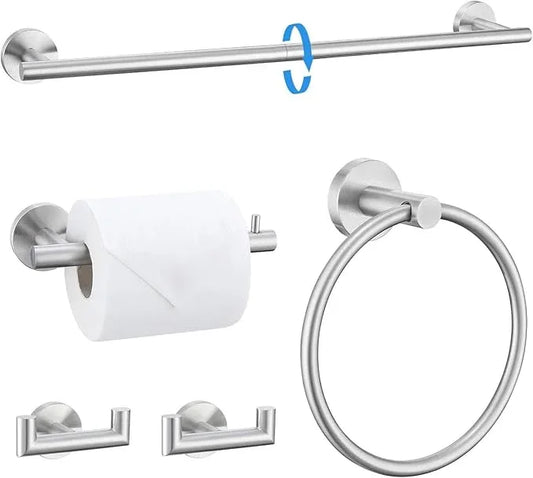 TNOMS Brushed Nickel 5 Pieces Towel Bar Set Bathroom Hardware Set Upgraded Towel Hooks,Towel Holder Set for Bathroom Stainless Steel Wall Mounted 23.6 Inch - ModernBath