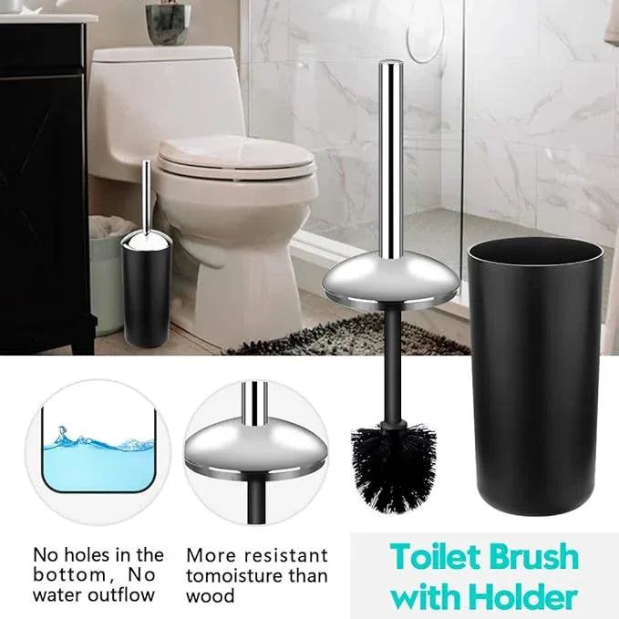 Papillon 6-Piece Bathroom Accessories Set, Toothbrush Holder with Cup, Soap Dispenser & Dish, Toilet Brush, Trash Can, Tumbler Set (Black) - ModernBath