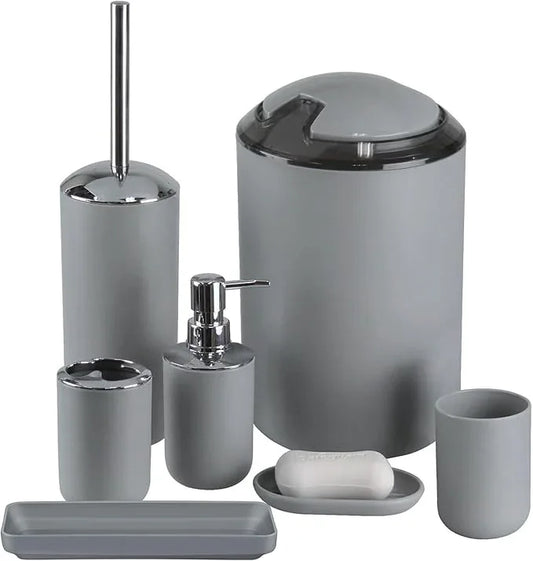 IMAVO Bathroom Accessories Set,Grey Bathroom Set,7 Pieces Bathroom Accessory Set,Tray,Toilet Brush,Trash Can for Bathroom Décor and Housewarming Gifts - ModernBath