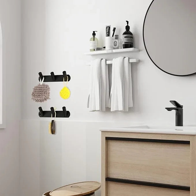NINETREX Coat Rack Wall Mounted, Black Metal Coat Rack with 3 Coat Hooks Heavy Duty Coat Hanger Hooks Bag Hat Towel Rack for Entryway, Bathroom, Bedroom, Kitchen, and Hallway(Black,Round) - ModernBath