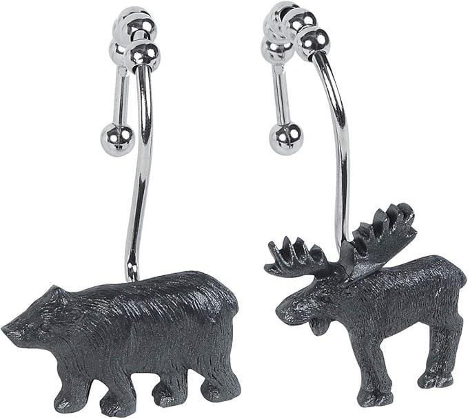 Decorative Forest Animal Shower Hooks, 12-Pack Bear & Deer Design with Smooth Gliding Rings, Rust-Proof for Bathroom Bedroom Living Room Decor - ModernBath