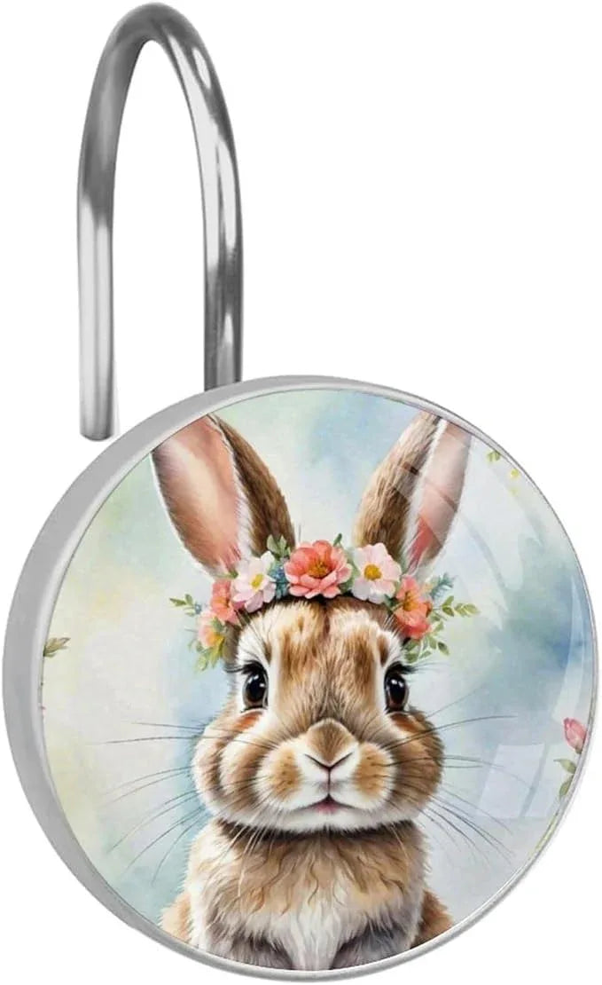 Easter 12pcs Rabbit Shower Curtain Hooks,Decorative Shower Curtain Hanger Rings Roller,Stainless Steel Round Shower Rings Hangers for Bathroom - ModernBath