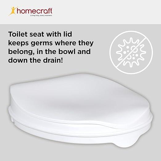 Homecraft Savanah Raised Toilet Seat with Lid, 2" Elevated Seat for Seniors, Universal Fit for Most Standard Toilets, Portable & Tool-Free, Seat Riser, Ergonomic Design, White - ModernBath