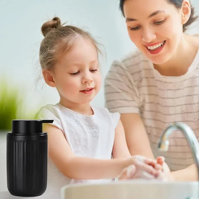 BosilunLife Foam Hand Soap Dispenser - Ceramic Black Foaming Soap Dispenser for Bathroom 12oz Refillable Liquid Lotion Soap Dispenser with Rust-Proof foaming Pump for Countertop - ModernBath