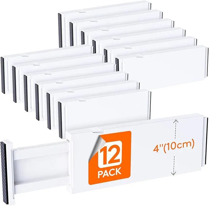 Lifewit 12 Pack Drawer Dividers 4" High,11-17" Adjustable Dresser Drawer Organizers for Clothes, Expandable Dresser Separators in Bedroom/Bathroom/Kitchen/Vanity/Office Organization and Storage, White - ModernBath