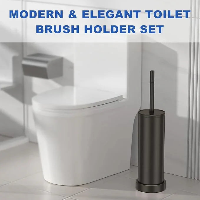 Toilet Brush and Holder Set: 304 Stainless Steel Heavy Duty Toilet Bowl Brush and Holder with Removable Inner Bowl and Splash Protection, Long Handle Bathroom Cleaning Tool - ModernBath