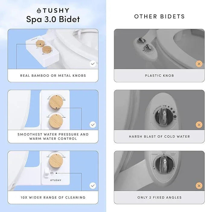 TUSHY 3.0 Spa Bidet Attachment. Cool to Warm Water. It's Time to Replace Toilet Paper, Fresh Water Spray (Requires Sink Access for Optional Temperature Control), Bamboo - ModernBath