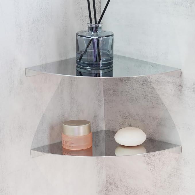 2PC Corner Shelves 304 Stainless Steel Bathroom Shower Shelves Waterproof Wall Mounted Heavy Duty Shower Corner Shelves for Bathroom and Bedroom(Chrome, 2 PC) - ModernBath