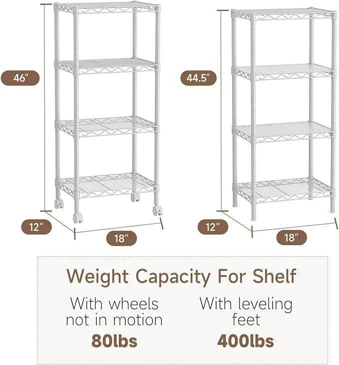 4 Tier Adjustable Storage Shelves,Heavy Duty Metal Utility Shelf Wire Shelving Unit Organizer Rack for Home Kitchen Office Bathroom Pantry Room 12" D x 18" W x 44.5" H - ModernBath