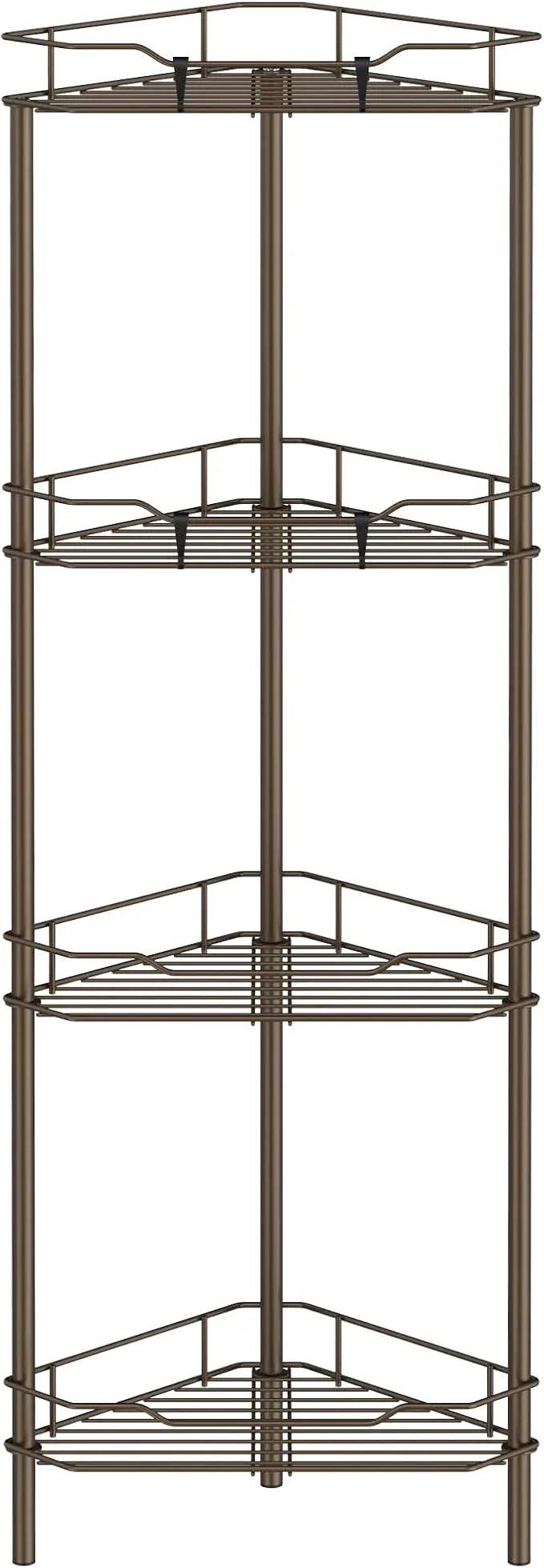 4 Tier Floor Standing Corner Shower Caddy Organizer Shelf with Hooks, Bathroom Shelves Stand Rack, Bronze - ModernBath