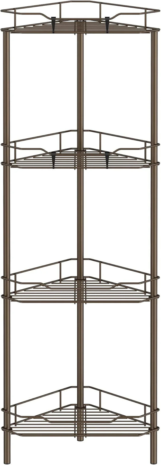 4 Tier Floor Standing Corner Shower Caddy Organizer Shelf with Hooks, Bathroom Shelves Stand Rack, Bronze - ModernBath
