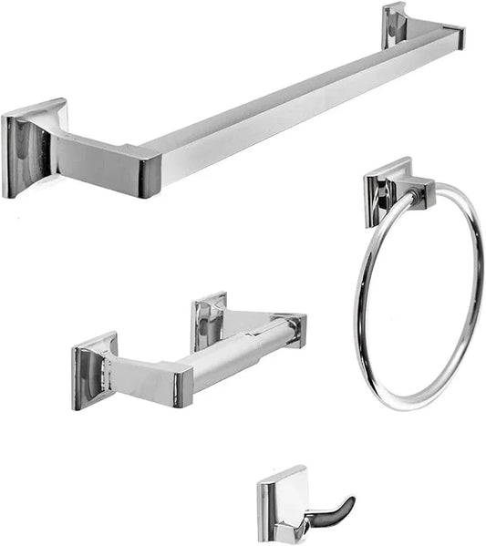 SENTO Cellar Classic Bathroom Accessories Set, Heavy Duty Metal Bath Hardware Set Wall Mounted, Includes Robe Hook, Standard Toilet Paper Holder, Towel Ring, 24” Towel Bar (4-Piece, Polished Chrome) - ModernBath