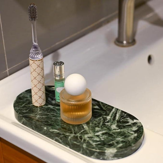 SWRONP Marble Tray for Kitchen Counter,Stone Tray for Bathroom Countertop,Dresser Vanity Decor Tray,Storage Trays for Perfumes,Candles,Jewelry (Dark Green) - ModernBath