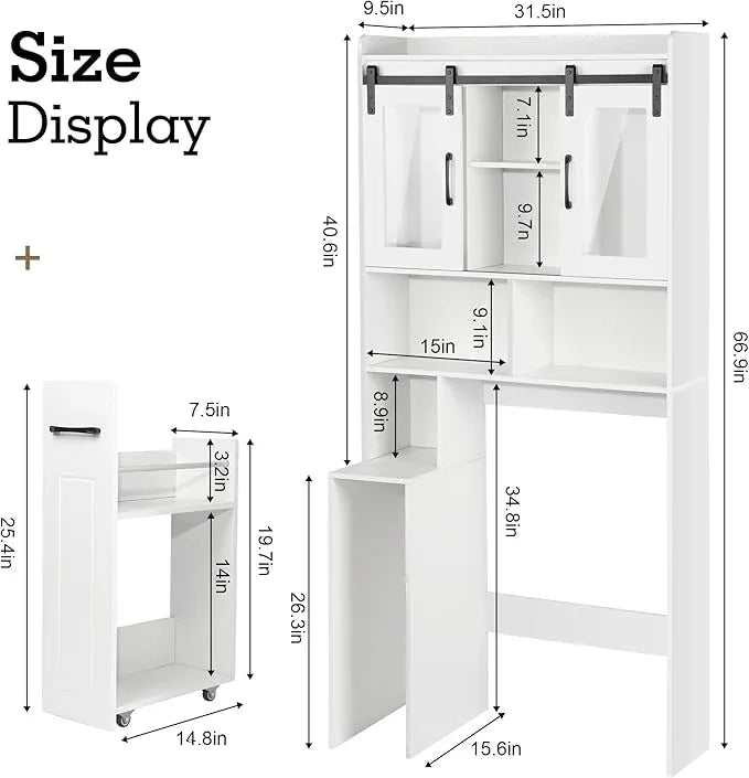 Extendable Rolling Drawer-Style Toilet Storage Cabinet. Conveniently Mobile. Sliding Storage Doors. Adjustable Shelving. Compact Bathroom Storage. Toilet Paper Holder. Bathroom, Toilet, Laundry Room - ModernBath