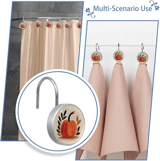 Pumpkin Shower Curtain Hooks, Cute 12Pcs Decorative Bath Shower Curtain Rings for Shower Curtain Rods, Crystal Glass Curtain Hooks for Bathroom, Bedroom, Farmhouse - ModernBath