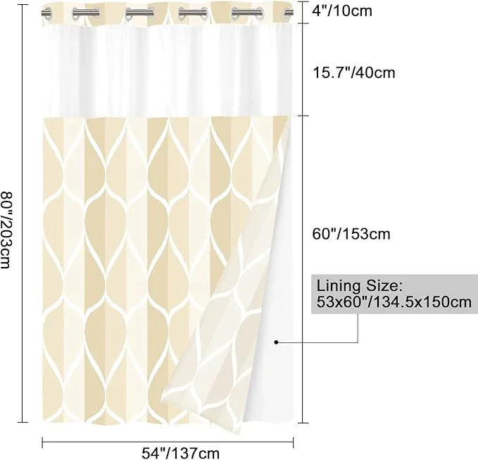 Yiatn No Hook Ivory Stall Size Shower Curtain with Snap in Fabric Liner Set - Hotel Style with See Through Mesh Top Window, Modern Geometric Waterdrop Design,Waterproof and Washable, 54x80 INCH - ModernBath