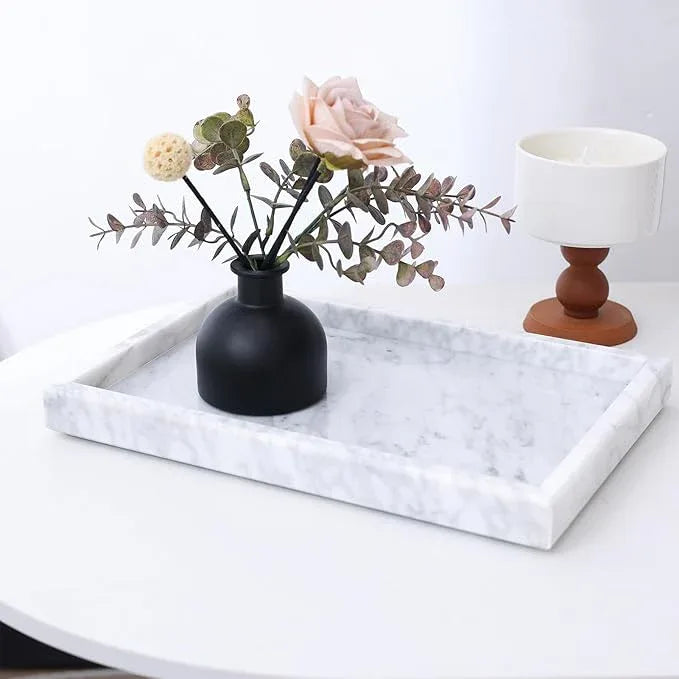 Yew & Tulip Natural Carrara White Marble Vanity Tray, Natural White Marble Serving Tray for Bathroom, Kitchen, Vanity, Home Decor, Wedding etc. (12" x 8" x 1.2") - ModernBath